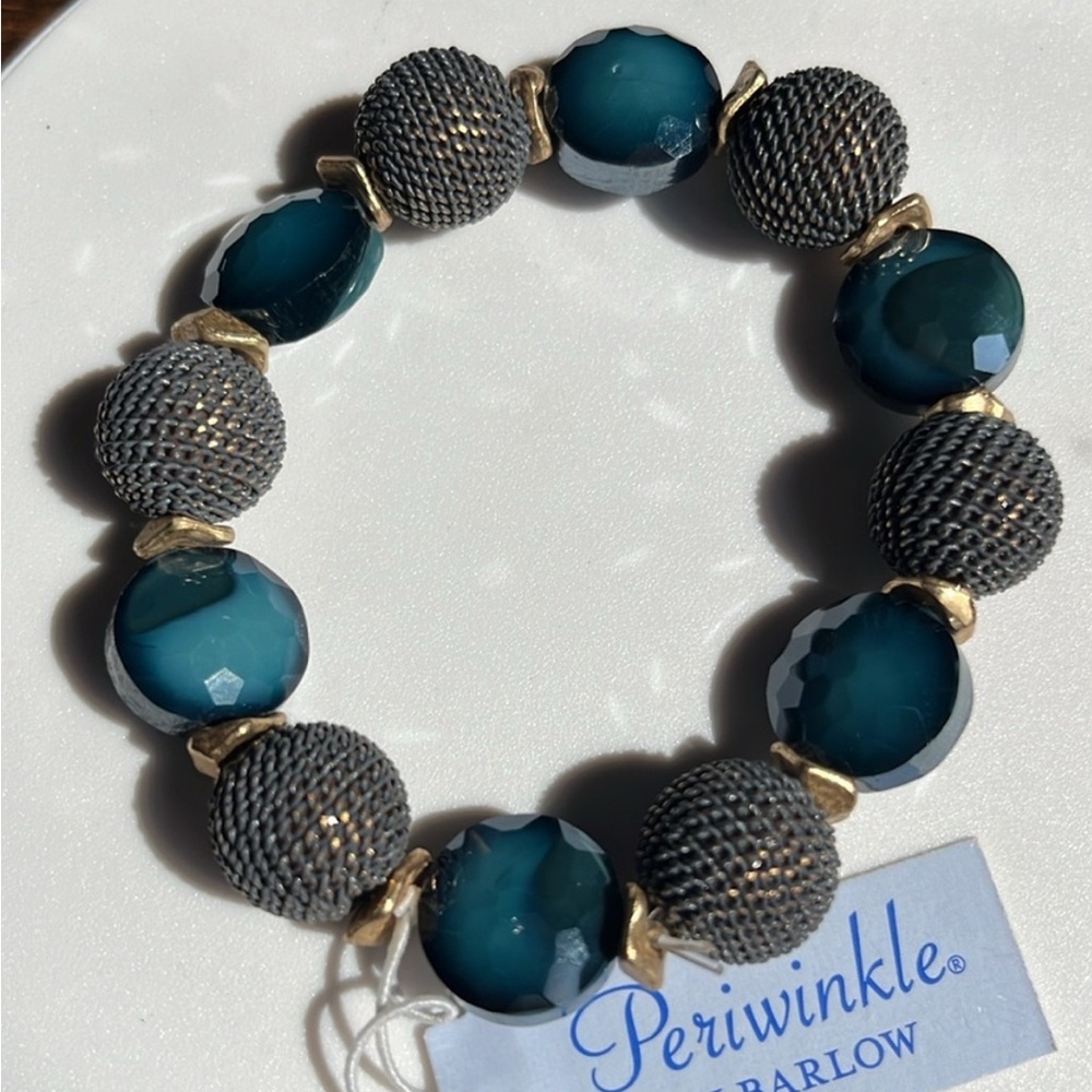 Perrywinkle Blue & Gold Beaded Stretch Bracelet 6 1/4” - Picture 2 of 4